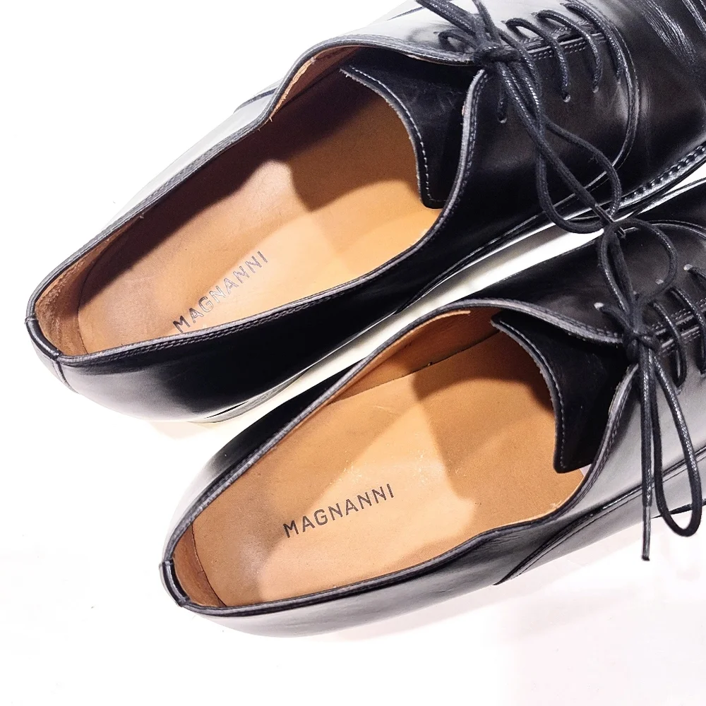 Magnanni Alpin Black Leather Cap Toe Oxford Dress Shoes Men 14M 18437 Made Spain